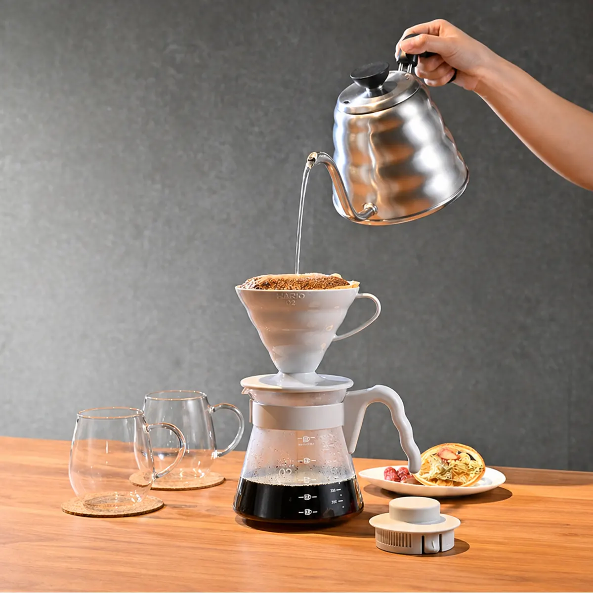 hario v60 kahve demleme seti acik gri set