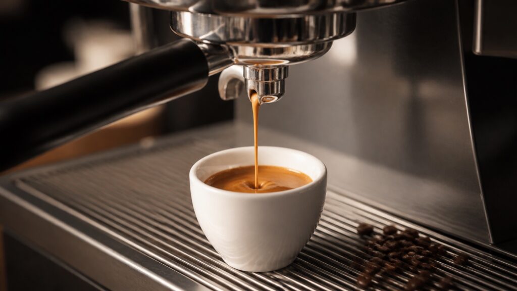 Portafiltre ile fincana alınan taze espresso ekstraksiyonu